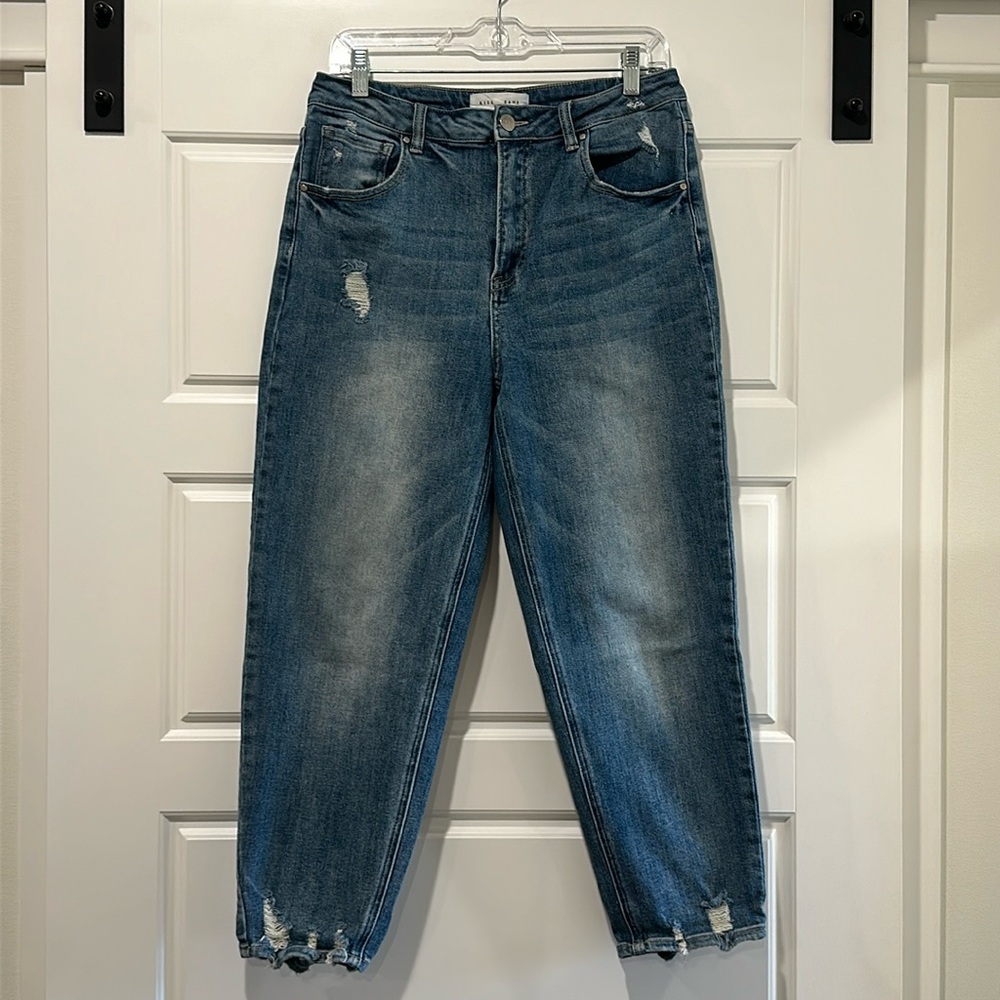 RISEN Medium Wash High Rise Baggy Tapered Ankle Jeans